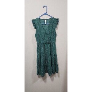 Beachsissi Green And White Polka Dot Dress Ruffle Short Sleeve Workwear Preppy M